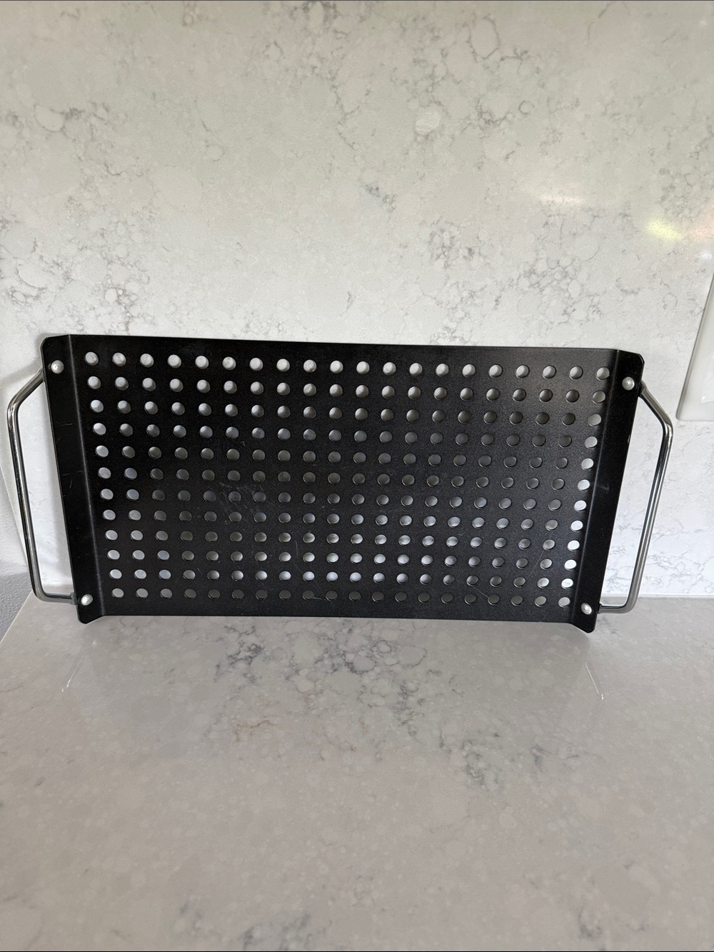 Black Coated Steel Grilling Tray 15.5x8” - great for veggies, fish; never used.